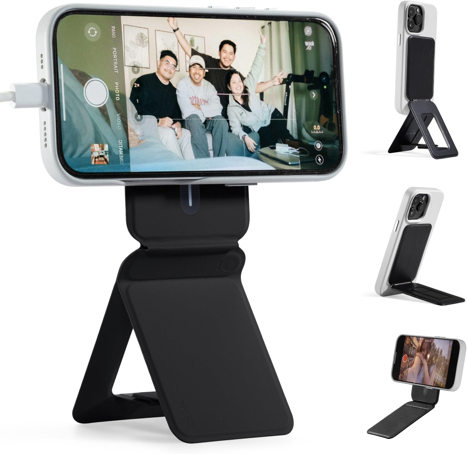 Phone Tripod Stand Compatible with iPhone 16/15/14/13/12 Series, Angle Adjustment & Strong Magnets & MagSafe Compatible MOVAS Invisible Selfie Stick Tripod, Jet Black
