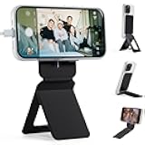 Phone Tripod Stand Selfie Stick for iPhone, Multi-Angles iPhone Stand, Lightweight & Portable Phone Holder, Strong Magnets, MOVAS Vegan Leather, Travel Essentials, Jet Black (Without Card Slot)