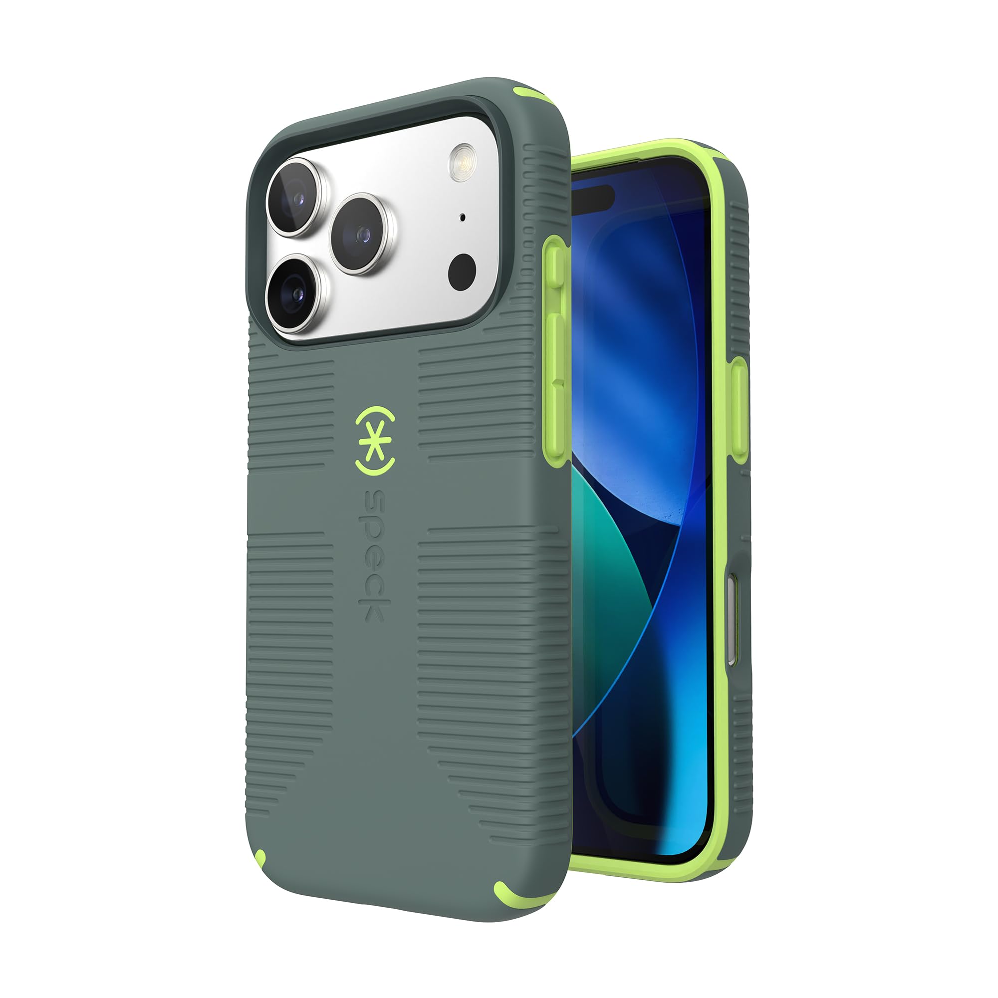 Speck CANDYSHELL Grip +MS - Funda para iPhone 17 Pro - Neo Drab/Verde Brillante | Agarre Protector Delgado | Protección contra caídas | Compatible con MagSafe