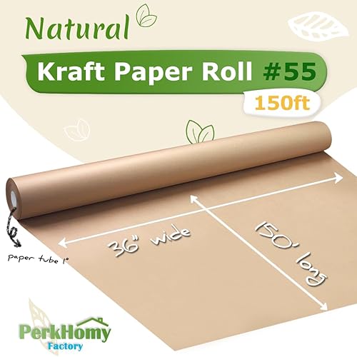 Vista 223 de PerkHomy - Rollo de papel kraft marrón de 17.5 x 1.200 pulgadas (100 pies) para envoltura de regalos, tablón de anuncios, manualidades, ramo