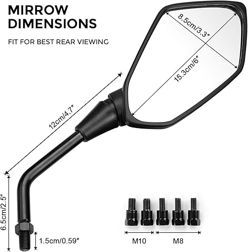 Miniatura 6 de KEMIMOTO Espejos universales para motocicleta espejo lateral de manillar convexo con perno M8 M10 compatible con bicicleta scooter ATV UTV Dirt Bike