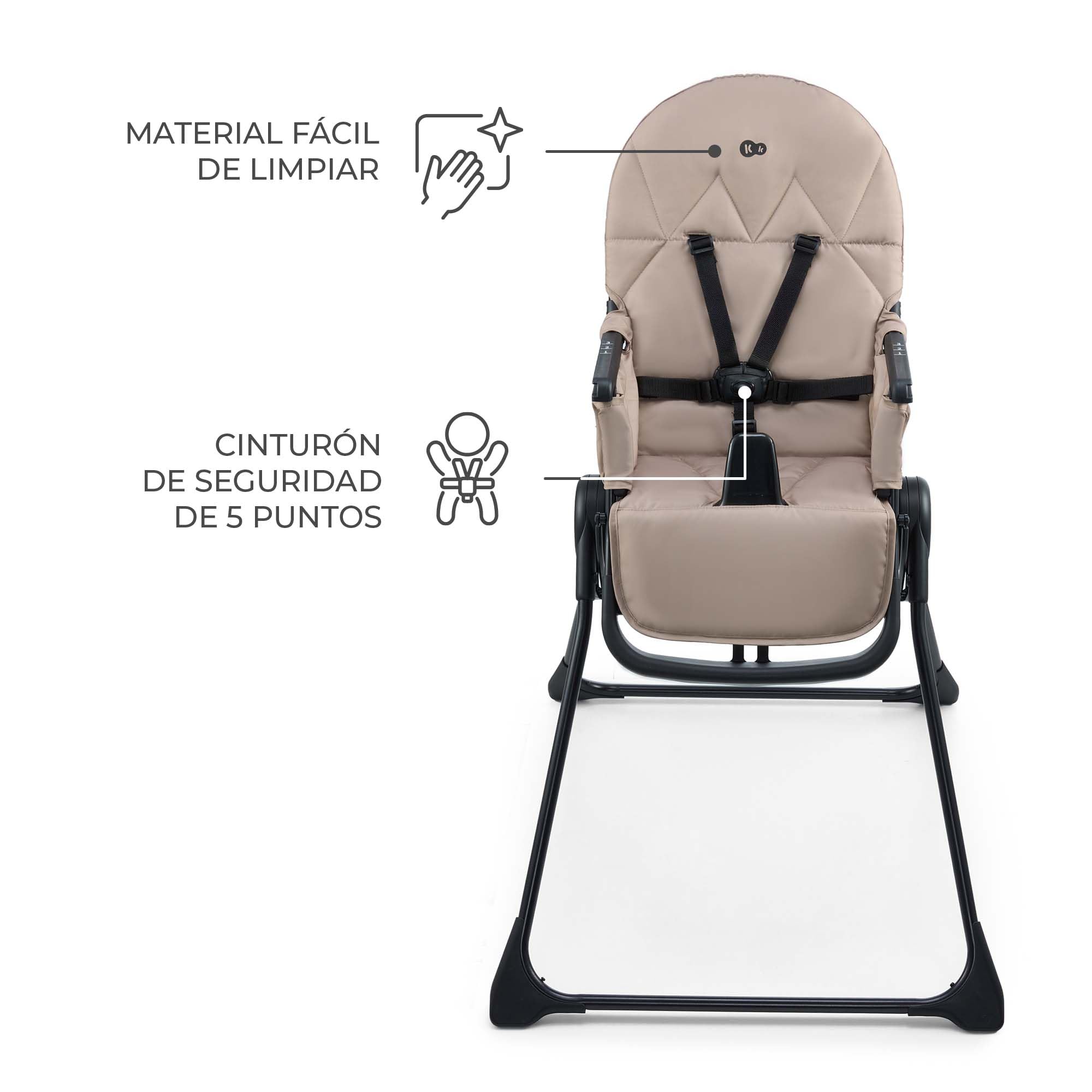 Kinderkraft BINCI, Trona Bebé, Ligera y plegable, con Bandeja, reposapiés y Arnés de 5 puntos, Ideal para Espacios reducidos y Viajes, Beige