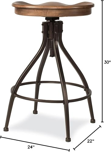 Miniatura 3 de Hillsdale Worland Backless Metal Adjustable Height Stool with Wood Saddle Seat, Brown
