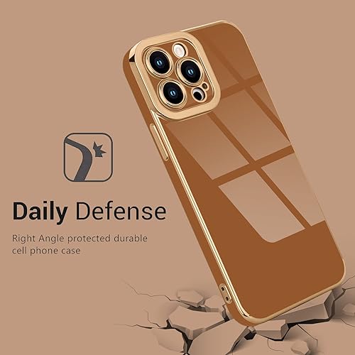 Miniatura 2 de Lafunda Funda para iPhone 15 Pro Max para mujeres y niñas con 2 protectores de pantalla lindo lujo chapado en borde dorado, elegante cubierta de