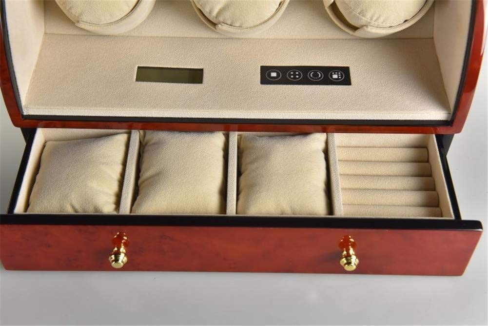Expositor De Relojes Automáticos para 3+3 Relojes, Caja De Madera Brillante, Enrollador De Relojes De Pulsera, Motor Silencioso con Cajón（D-A）
