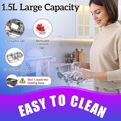 Miniatura 6 de Lonchera eléctrica de 80W, calentador de alimentos para el trabajo, 12V/24V/110V, lonchera portátil para adultos con 2 envases de acero inoxidable,