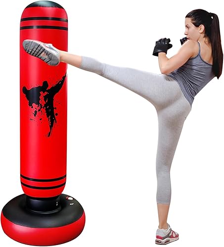 Miniatura 13 de Punching Bag Kid,Boxing Bag for Kids,Inflatable Dummy, Inflatable Punching Bag, De-Stress Boxing Bag for Kids. Rojo
