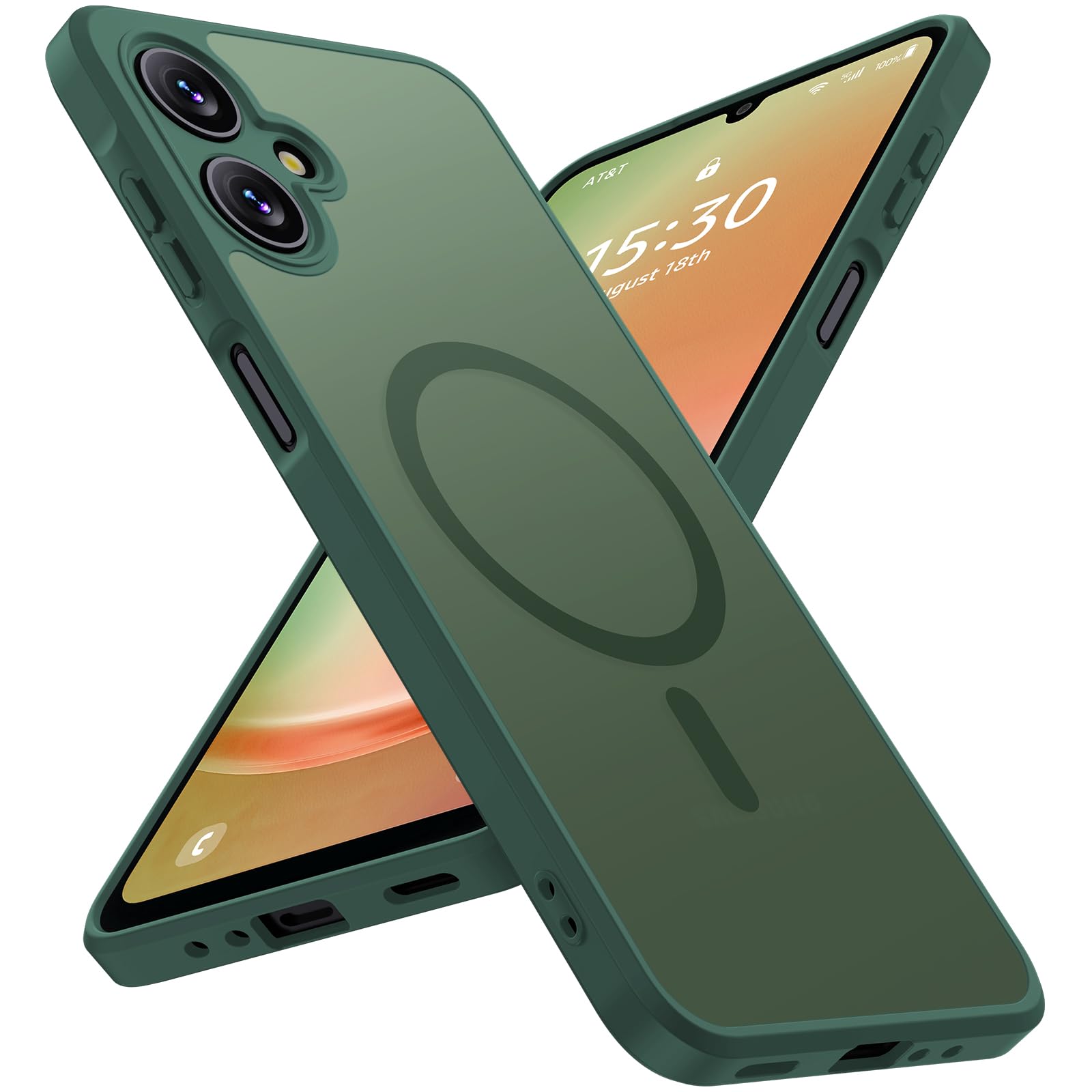 【MagSafe対応・米軍規格】Holidi Galaxy A25 5G ケース MagSafe マット感 マグネット搭載 米軍MIL規格 全面保護 ワイヤレス充電 黄変なし 二重構造 ギャラクシーa25 ケース Magsimpl-Series 半透明・グリーン