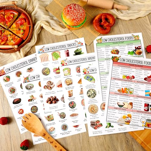 Image of Sinload 12 Pcs Cholesterol Lowering Food List Poster List Foods to Lower Cholesterol Grocery Guide High Fiber Diet Chart Kitchen Wall Decor