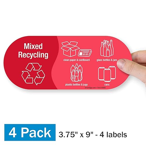 Miniatura 2 de SmartSign Paquete de 4 etiquetas adhesivas de reciclaje mixto de 3.75 x 9 pulgadas con símbolos, poliéster laminado de 5 mil con adhesivo