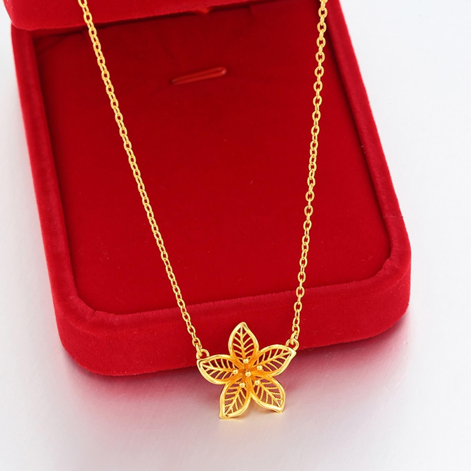 Au 375/585/750 - Collar de oro auténtico para mujer, diseño de flores, oro amarillo 9 K/14 K/18 K, 45 cm