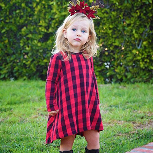 Lovely Baby Kids Girl Dress Plaids Checked Party Princess Formal Dresses Tutu (3-4Years) Red #TOP1