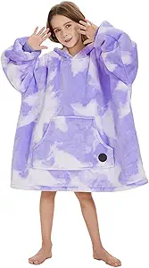 THREE POODLE Wearable Blanket Hoodie for Kids, Oversized Sherpa Sweatshirt Blanket with Giant Hood, Warm Cozy Hooded Blanket, Cute Gifts for Kids Girls Boys