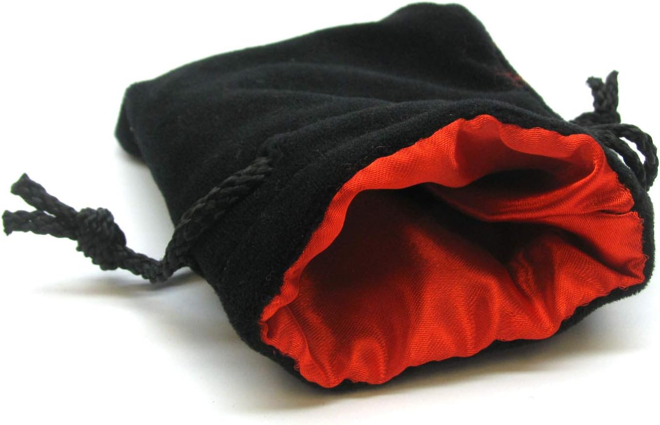 3.75X4" Black Velvet Dice Bag with Red Satin Lining