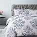 Damask Floral Duvet Cover Set King Size Grey Duvet Cover Zipper Closure 3 Pieces Bedding Set
