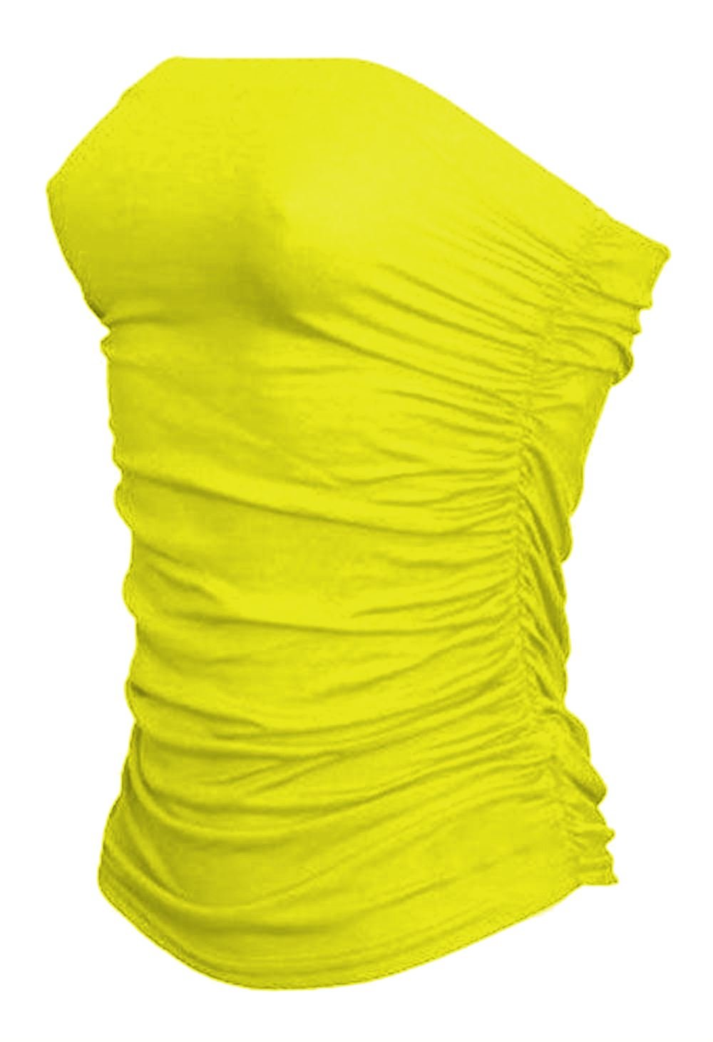 Riddled With Style Women's Yellow Bandeau Strapless Boob Tube Top Side Ruched Crop Everyday Wear Plain Bra