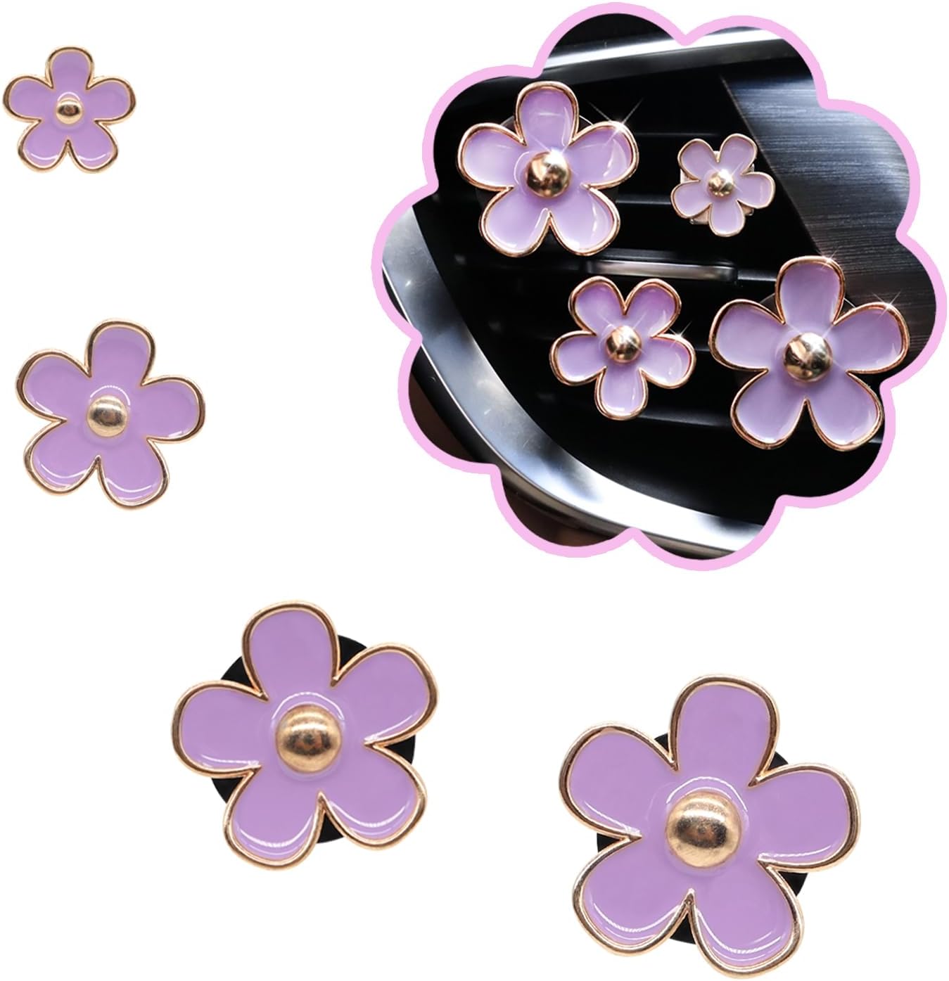 ORIESSE Cute Flowers Air Vent Clips Car Air Freshener,4pcs Purple Girly Daisy Flower Car Accessories for Women,Lavender Car Decorations Refillable Clips On Air Freshener