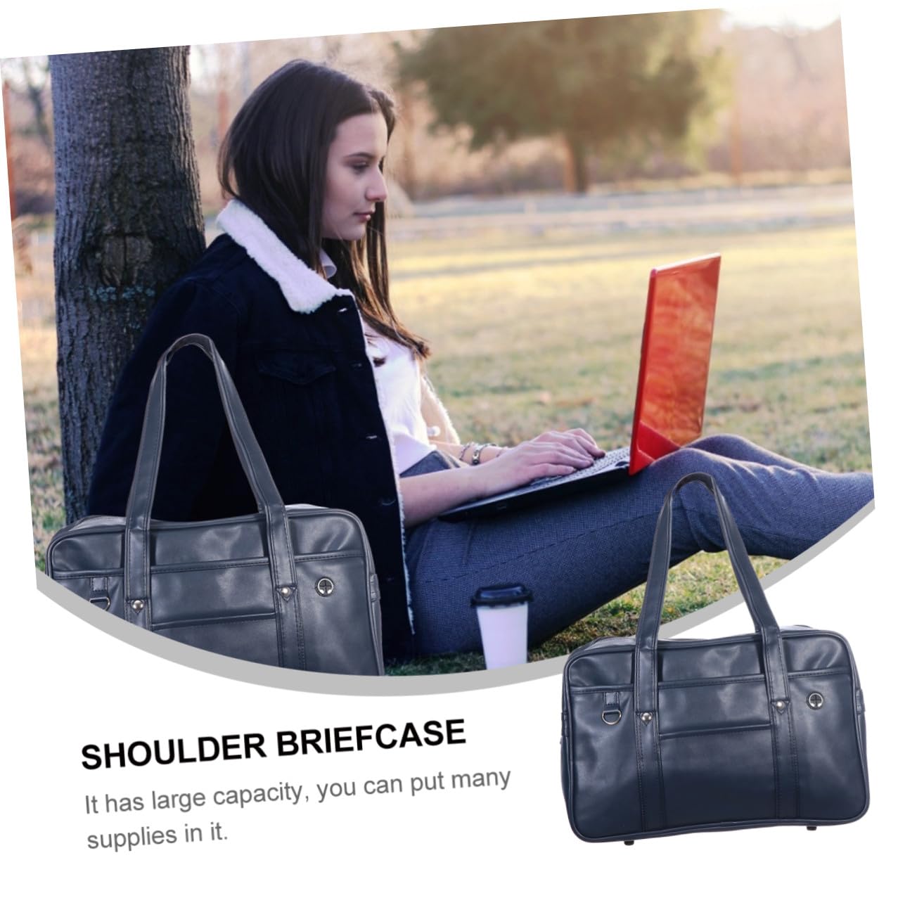 Sosoport Borsa a Tracolla Leggera e Facile da Trasportare Grande Design Semplice e in Pu per Laptop e Libri, Grande Design Semplice e per Studenti Giapponesi e Impiego D'ufficio