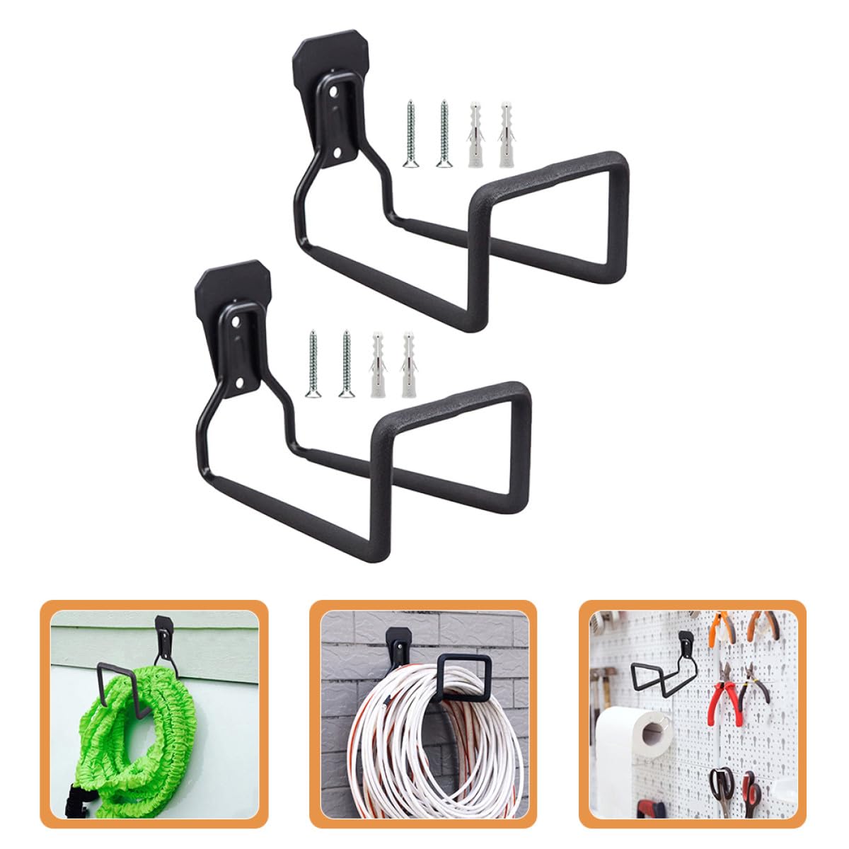 TIDTALEO Ganchos de Garaje de Hierro para Colgar Herramientas y Cables, Resistentes y Fáciles de Instalar, Ideales para Organización Garaje o Taller, Pack de 2 Piezas