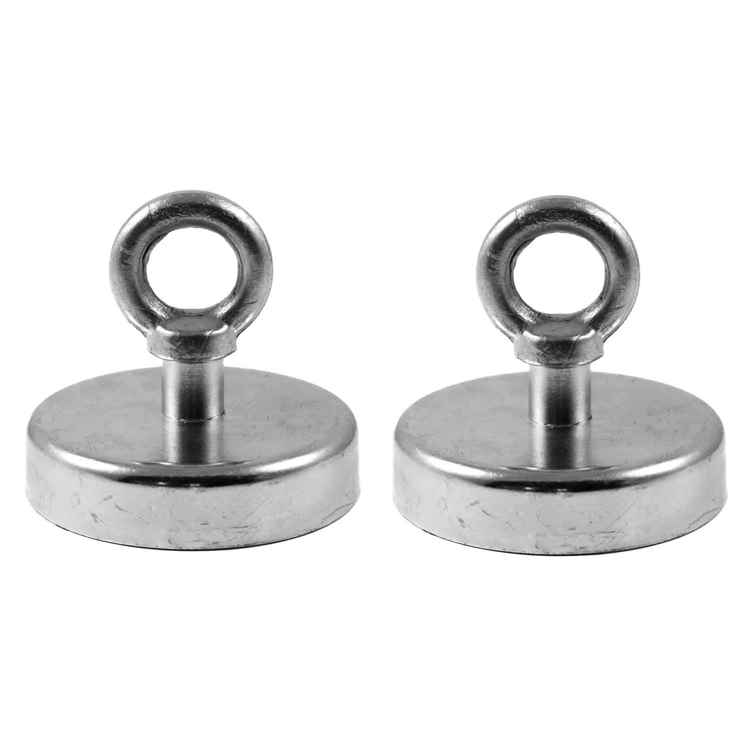 2x imanes con hembrilla de neodimio N35 75 mm Ø | Extrema fuerza de atracción 164.0 kilogramos | 2 neodimio imanes con argolla extremadamente potentes, galvanizados y muy robusto