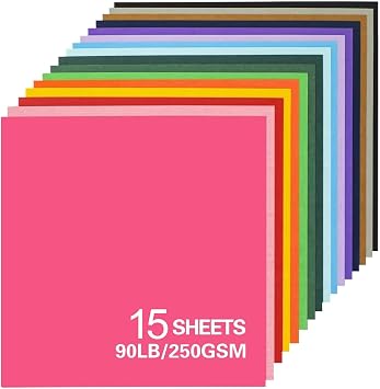12x12 Cardstock 15sheets Colored Cardstock Assorted 24 Colors, 90 lb/250 gsm Card Stock Colorful Paper for Cricut Machine, Card Making, Scrapbook & DIY Crafts Colored