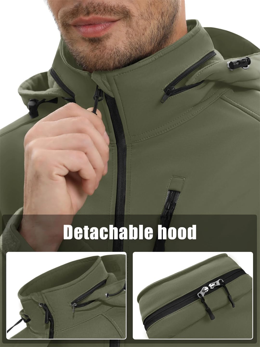Men's Outdoor Soft Shell Jackets Waterproof Fleece Hooded Coat Fishing Hiking Camping Hoodie Coat