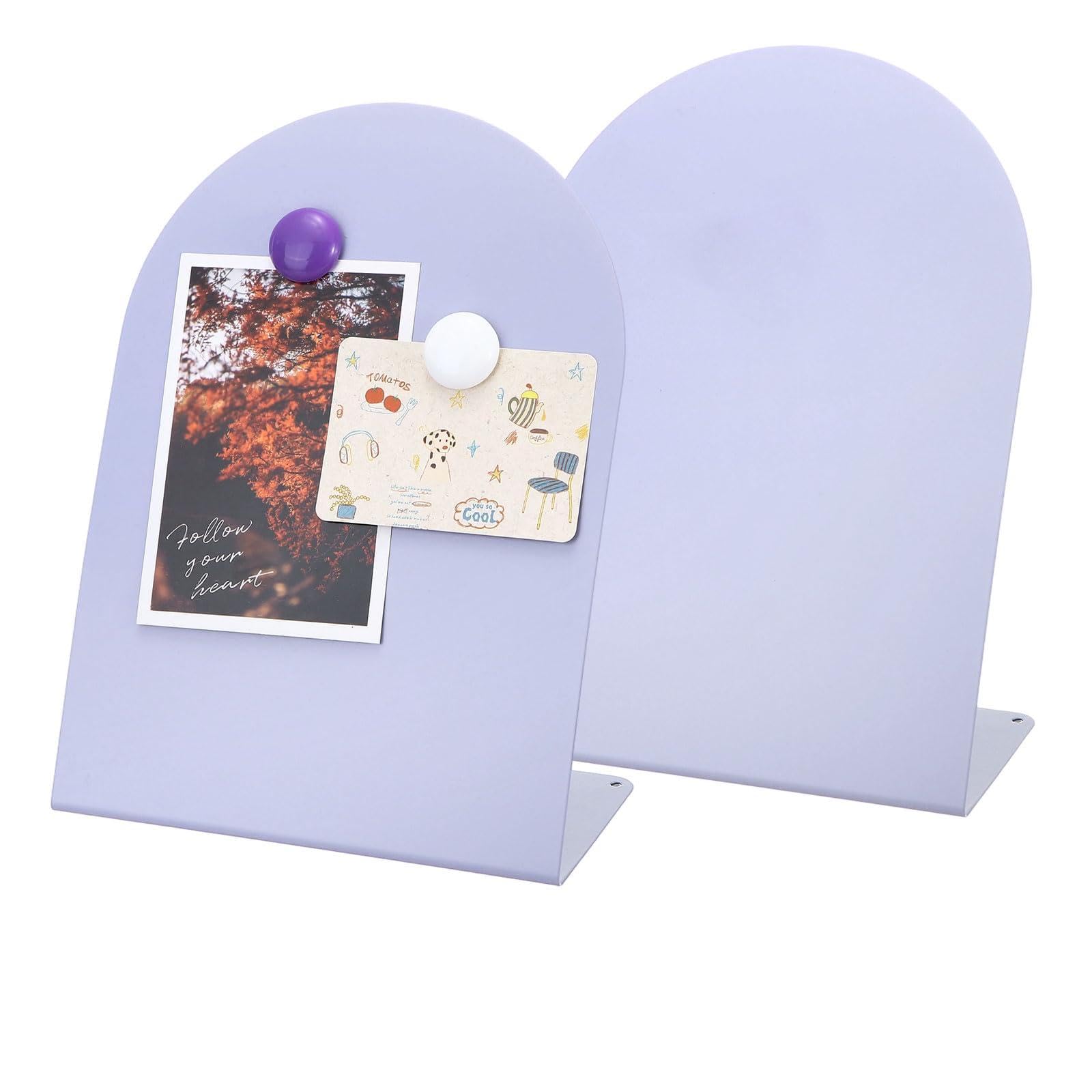 PATIKIL 2Pcs Magnetic Bulletin Board, Metal Magnet Board Tabletop Memo Display Easel Stand with 8 Colorful Magnets for Home Office Kitchen Restaurant Cafe Supplies, Purple