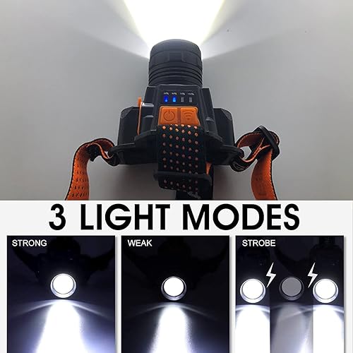 Miniatura 5 de Linterna frontal recargable, linterna LED de alto lúmenes con sensor de movimiento, impermeable, con zoom, faro al aire libre para acampar,