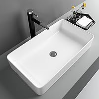 Vista 9 de Lavabo de baño negro de 16 x 12 pulgadas, lavabo de apoyo rectangular para baños, de cerámica, sobre mostrador, lavabo rectangular de baño, lavabo