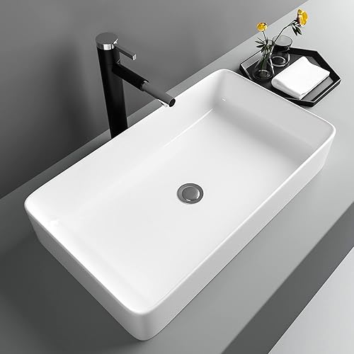 Miniatura 23 de Fregadero montado en la pared de 13 x 11 pulgadas, fregadero de pared rectangular de porcelana blanca de cerámica, lavabo artístico, orificio