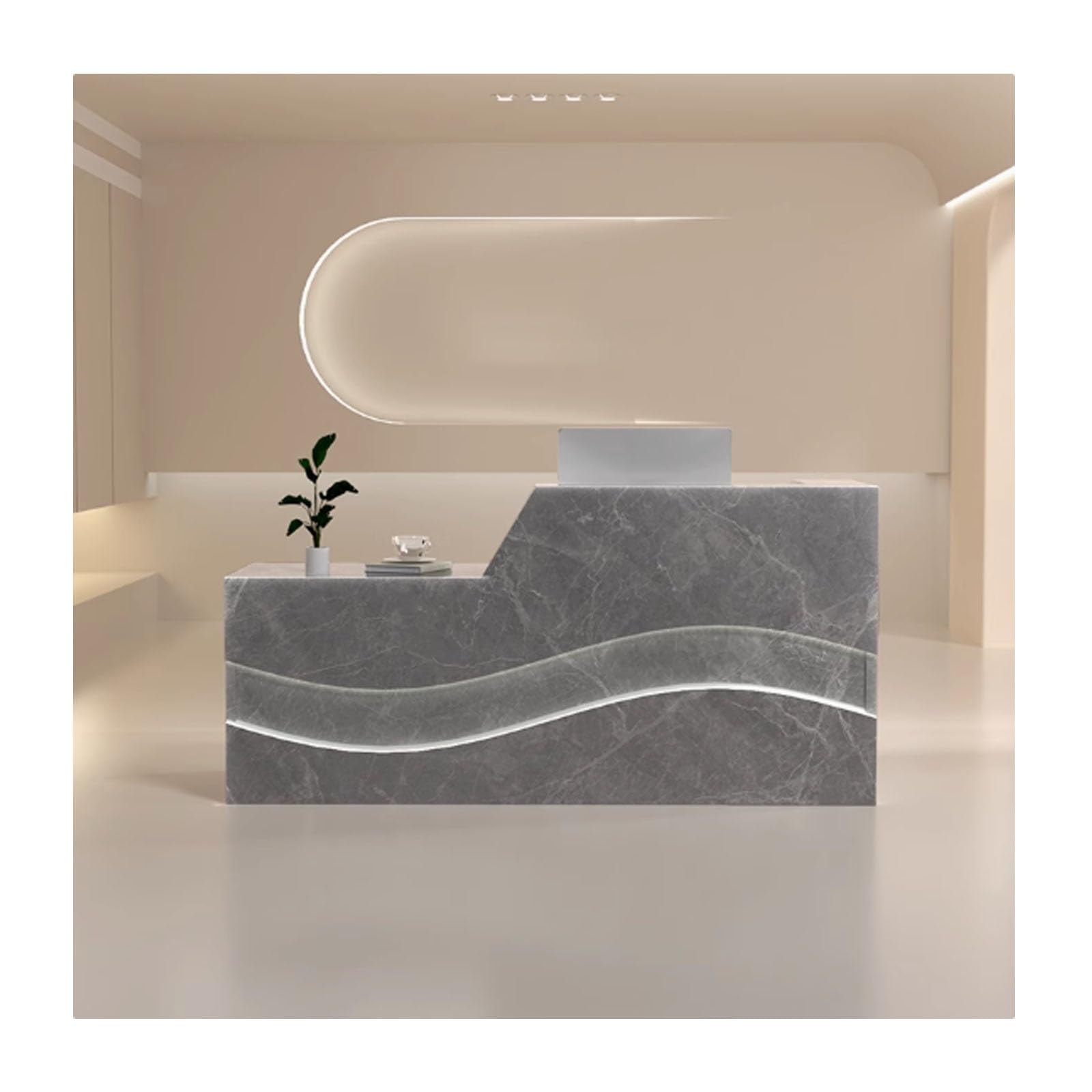 Escritorio moderno con Ders – mostrador de caja registradora Slish para oficina, salón Beau y tienda minorista, gris H (140 cm, lado izquierdo) - Diseño funcional y elegante