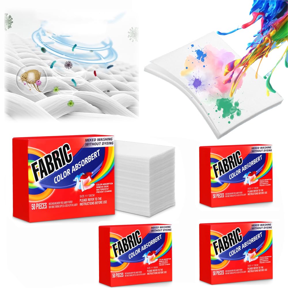 Azonee Dryer Sheets, Prevent Color Bleeds Runs Absorber Laundry Sheets, Anti Dyeing Clothes, Clothing Color Absorbing Paper Mite Removal Color Trapping Sheets for Home Apartment Use(4 Box/200Pcs)