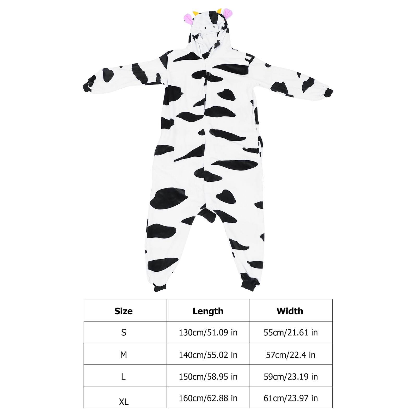 Pigiama Intero Donna in Flanella Stampa Cartone Animali Mucca, Caldo e Confortevole per Autunno e Inverno, per Cosplay e Relax a Casa