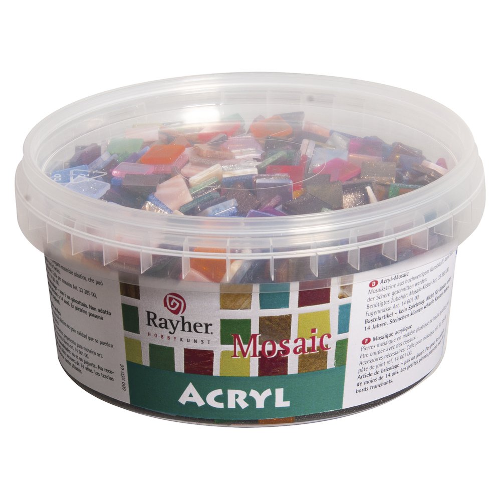 Rayher 14792999 Tessere Per Mosaico In Acrilico, Quadrati, Formato 1 X 1cm, 300G, Trasparente, Colori Misti, Per Lavori Creativi E Fai-Da-Te, Interni Ed Esterni