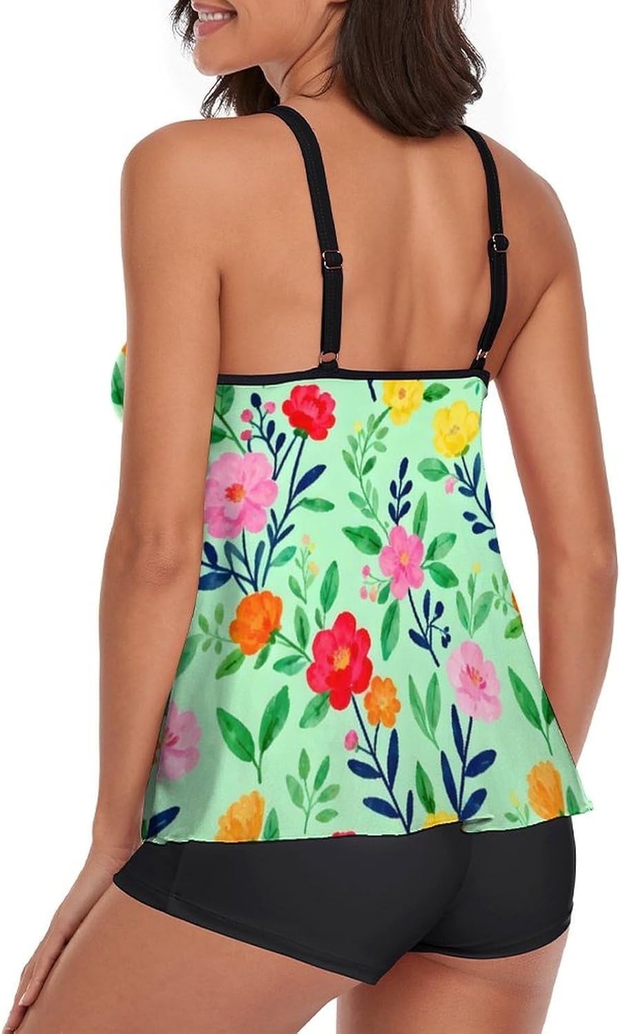 Women's Tummy Control Tankini Set, Loose Fit Tank Top with Shorts Modest Swimwear