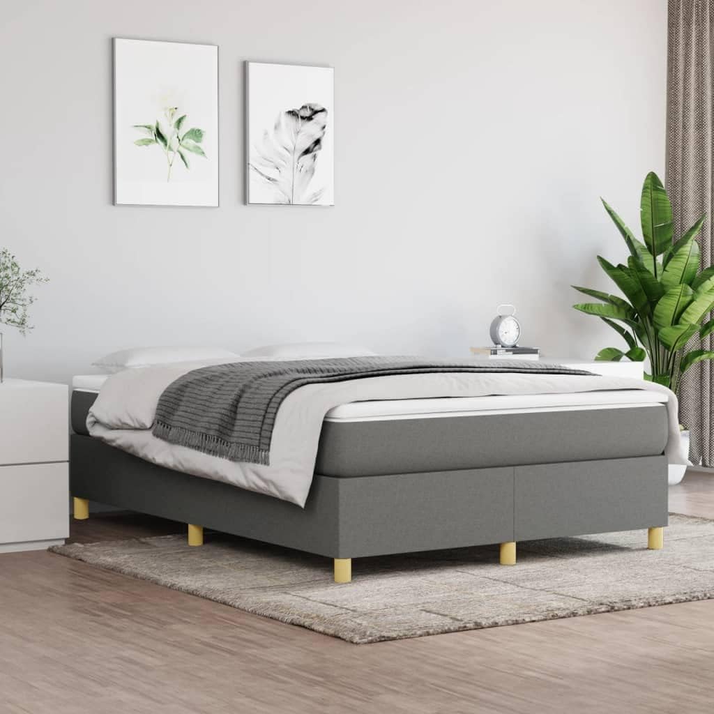 Full Bed Frame Dark Gray Fabric 100% Polyester with Plywood Engineered Wood, Sturdy Platform Foundation, Easy Assembly, Modern Minimalist Bedroom Furniture for Mattress Support