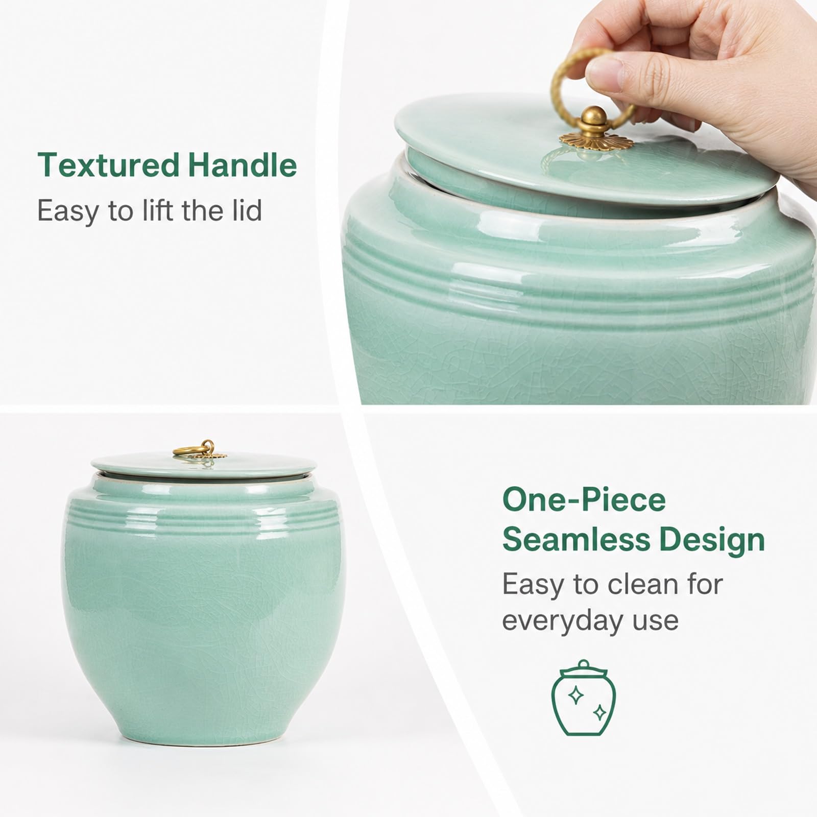 Grande Capacità Barattoli Da Conservazione, Vaso In Ceramica Coperchio | Barattolo In Ceramica, Conservare Riso Ad Ampia Capacità, Adatto Per Riso, Cereali(B-10kg)