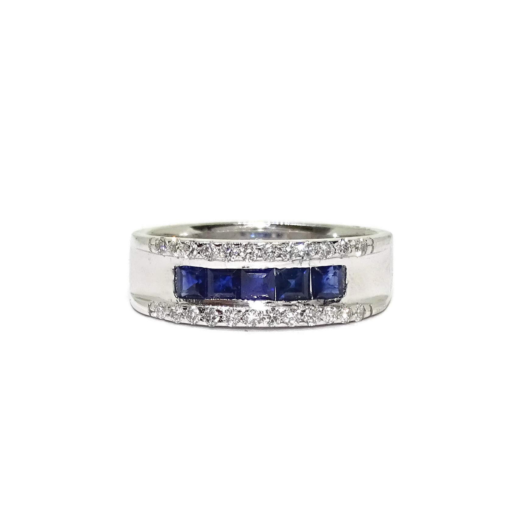 Anillo de oro blanco de 18k con 0.15cts de diamantes y 0.78cts de zafiros