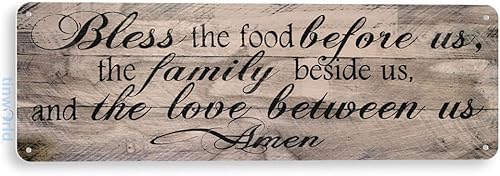 Tinworld Letrero de hojalata: Bless Food Love Store Shop Cocina rústica Cottage Farm Metal Decor A982