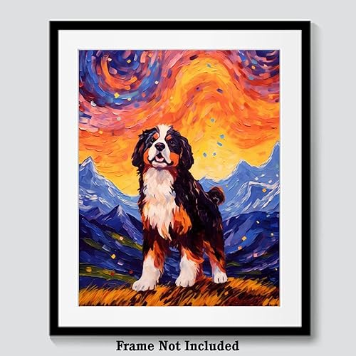 Miniatura 6 de Bestbuddy Pet 11x14 noche estrellada sin marco Berna perro de montaña mascota familia amigo paz pintura al óleo impresión arte impresión póster
