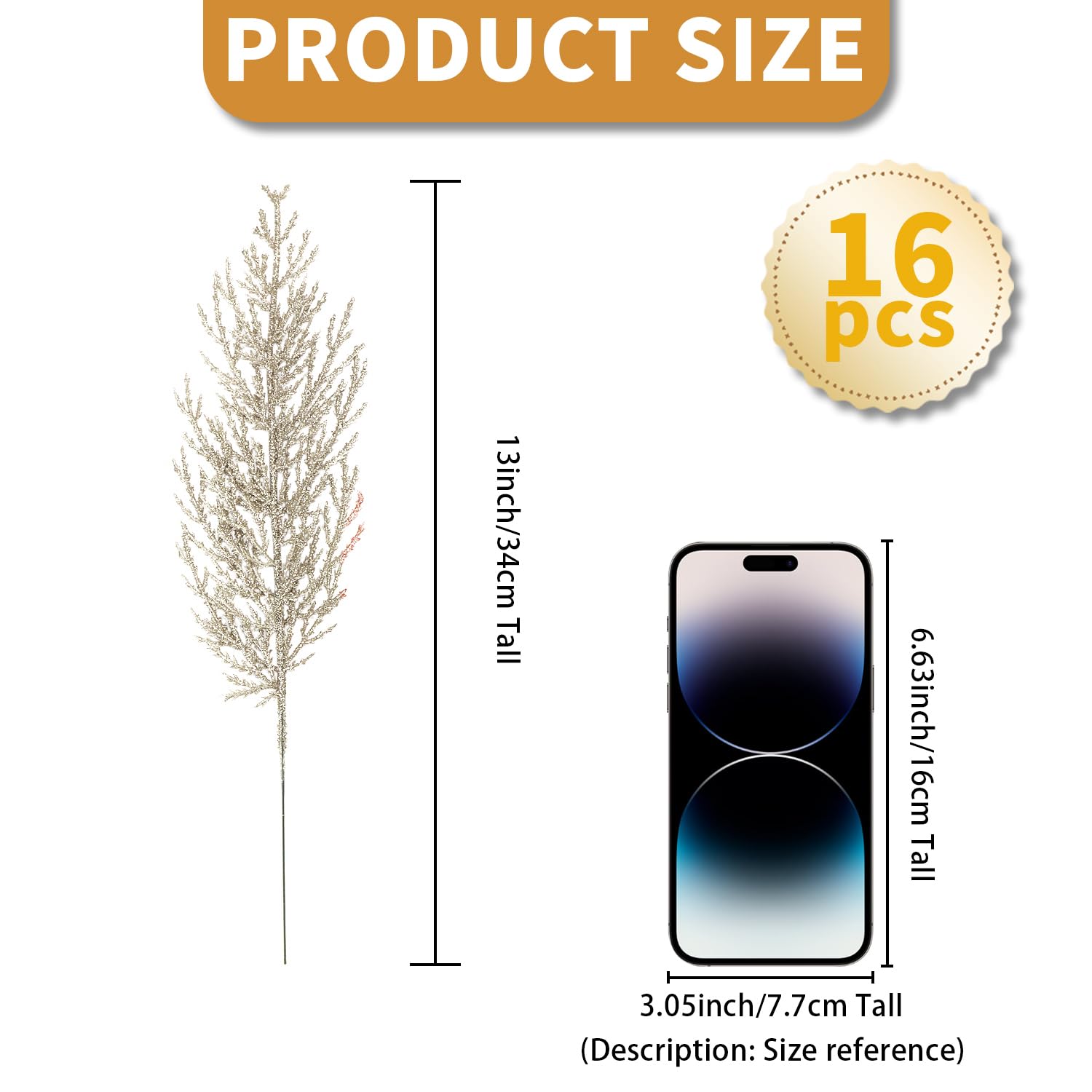KKSTY Pack of 16 Artificial Pine Branches Glitter Twig Ornaments - Image 3
