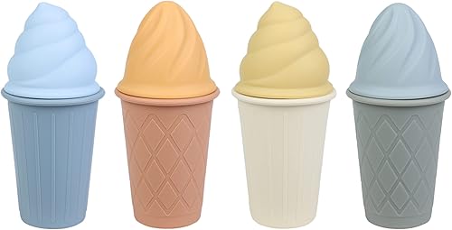 BLUE GINKGO Juguetes de arena para helados juego de 4 helados de silicona para playa fácil de limpiar apto para viajes arena baño playa para niños BLUE GINKGO Juguetes de arena para helados juego de 4 helados de silicona para playa fácil de limpiar apto para viajes arena baño playa para niños