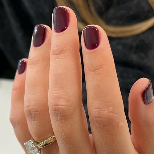 Extra Short Press on Nails Square Wine Red Fake Nails