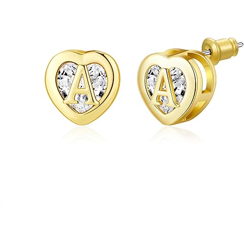 Heart Initial Stud Earrings for Girls Women 14K Gold/Rose Gold/Sliver Plated CZ Hypoallergenic Alphabet Letter Initial Earrings Women Birthday Gifts for her Girlfriend Wife