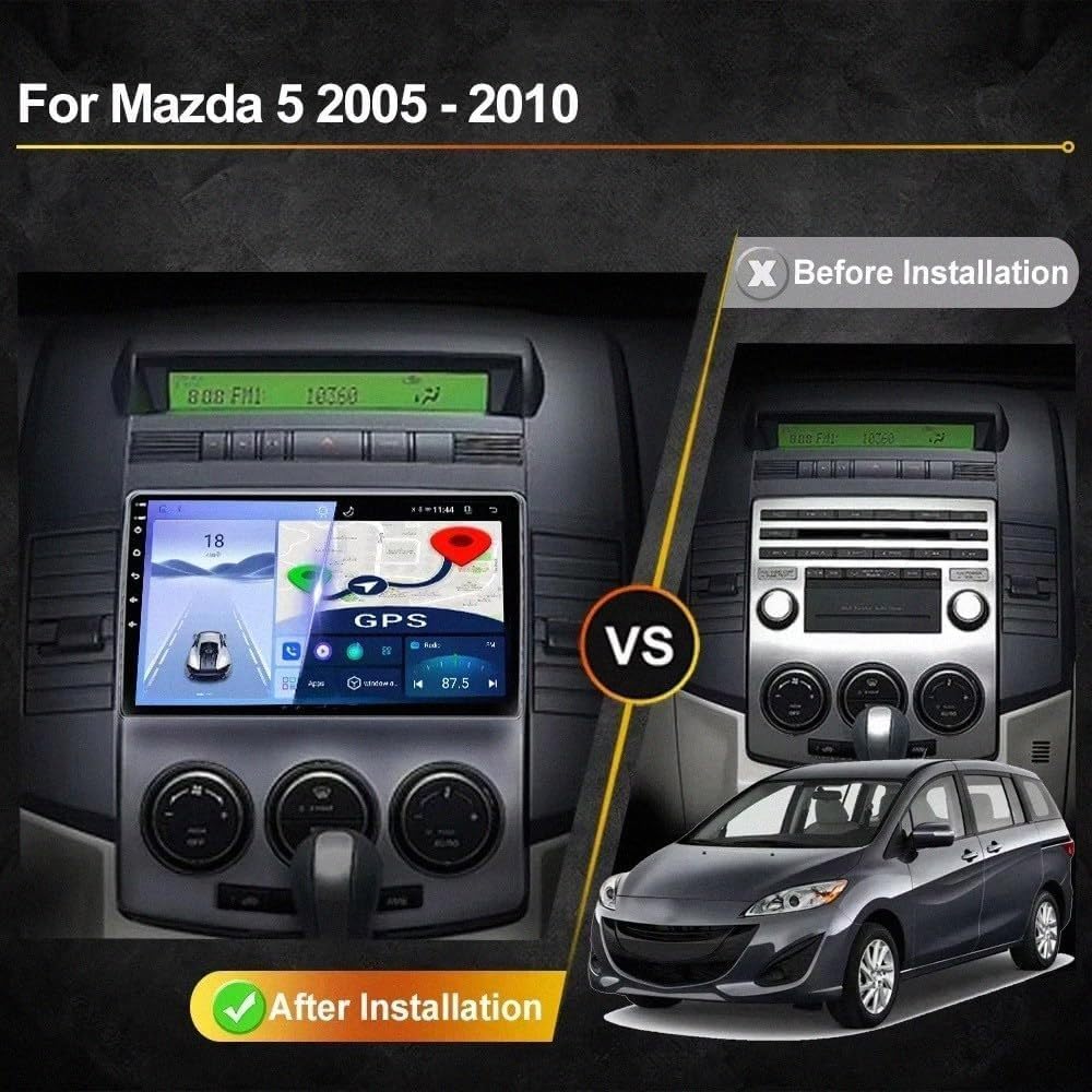 Autoradio Android da 9 Pollici per M-AZDA 5 2005-2010, 8 Core 4G 64G Wireless CarPlay, Schermo Touch HD, Bluetooth FM USB SWC, Radio multimediale per Auto