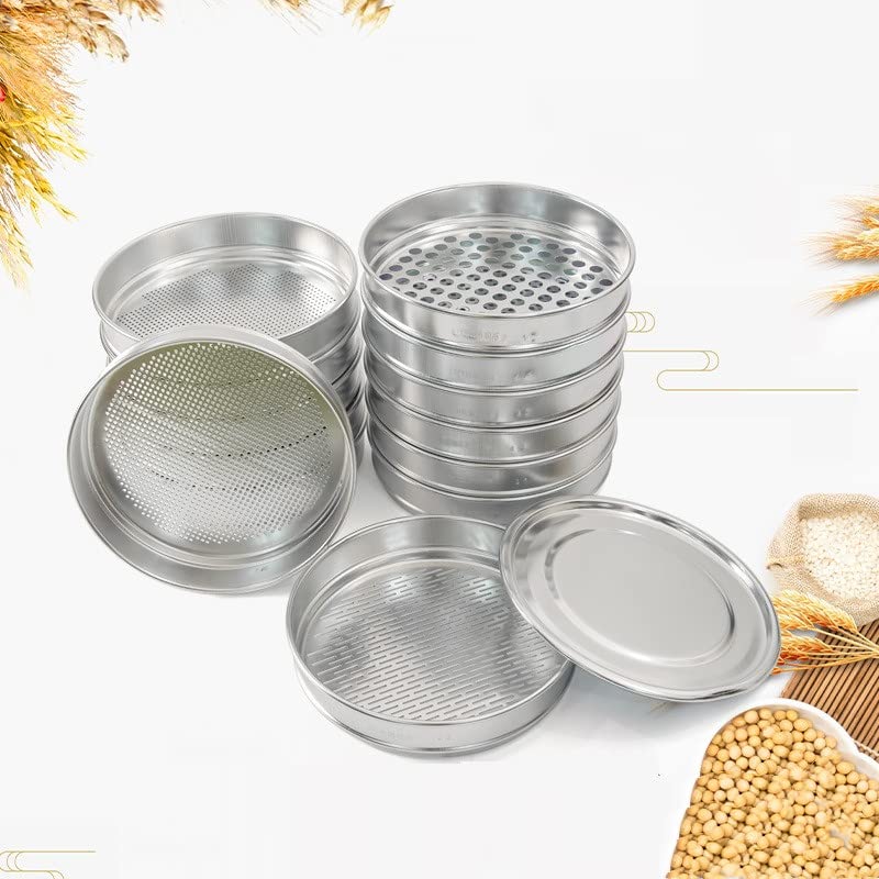 Körner-Probenahme-Sieb-Set Aluminium Rundloch Körner-Auswahl-Sieb Diam. 220 mm Öffnung 1,0–12 mm inkl. Deckel/Boden 13St