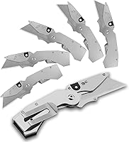 Vista 1 de Lichamp 6-Pack Folding Utility Knife Box Cutter, Quick Change Razor Knife Utility Pocket Construction Blade, (Silver, C6SL)