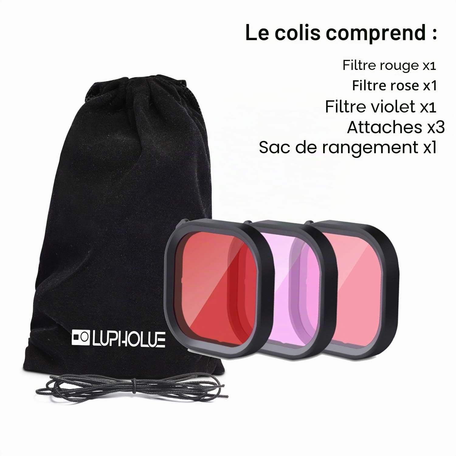 Filtre à lentille de plongée sous-Marine 3 en 1 pour plongée sous-Marine Rouge/Rose/Violet en Eau de mer et Eau Douce pour Le boîtier Officiel étanche de for GoPro Hero 13, 12,11,10, 9, 8