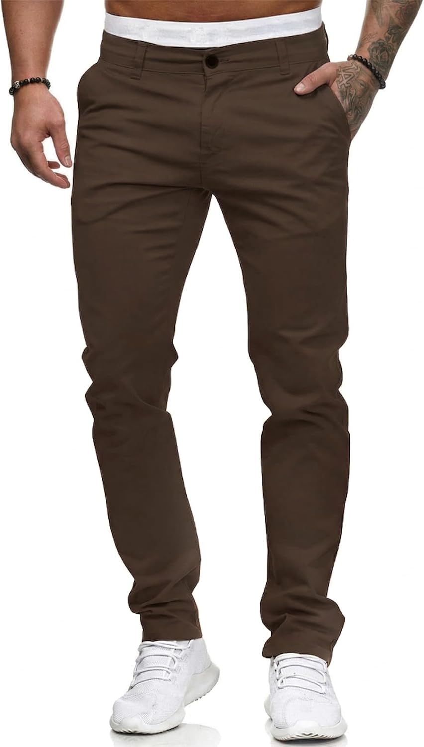 HUNGSON Mens Chinos Dress Pants Slim Fit Stretch Business Casual Golf Work Slacks Trousers