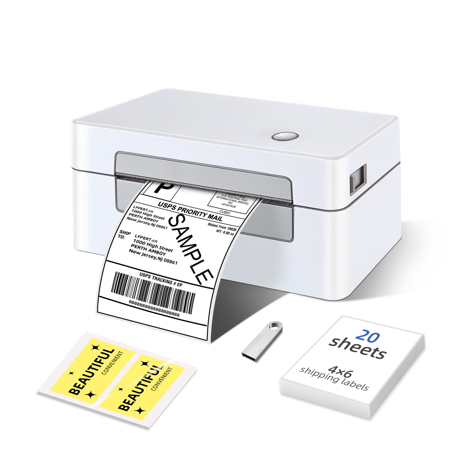 LFPERT Thermal Shipping Label Printer - 4x6 High Speed USB Thermal Printer for Shipping Packages, Compatible with Windows, Mac, Linux, Used for Amazon, Ebay, USPS (White-Gray USB ONLY)